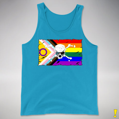 Intersex Inclusive Progress Pride Pirate Flag Premium Tank Top - Neon Blue