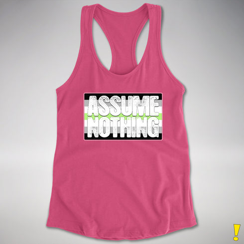Assume Nothing Agender Pride Flag Racerback Tank - Hot Pink