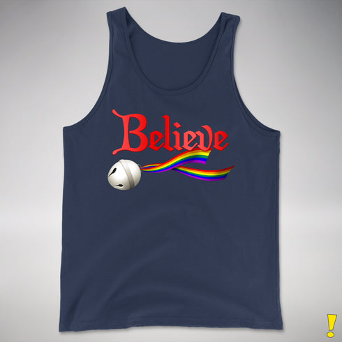 Believe LGBTQ Rainbow Pride Jingle Bell Premium Tank Top - Navy