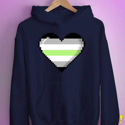Agender Pride 8-Bit Pixel Heart Hoodie - Navy