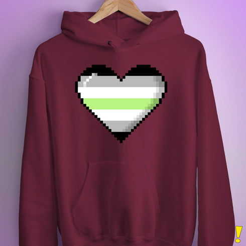 Agender Pride Pixel Heart Hoodie - Maroon