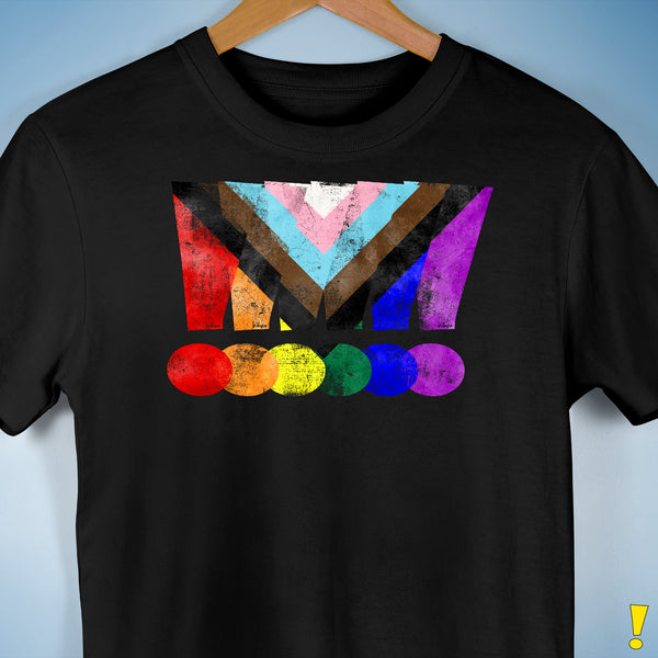 LGBTQ Progress Pride Grunge Exclamation Points Premium Unisex T-Shirt - Black