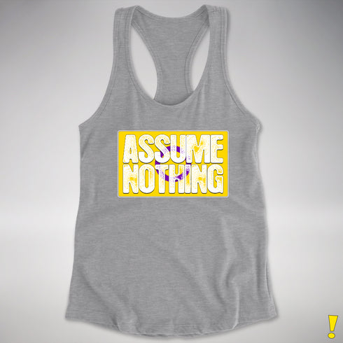 Assume Nothing Intersex Pride Flag Racerback Tank - Heather Grey