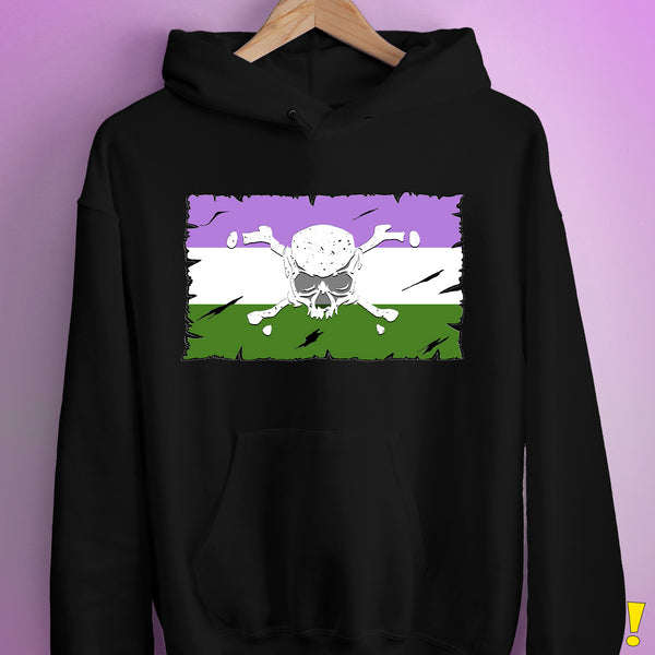 Genderqueer Pride Pirate Flag Hoodie - Black