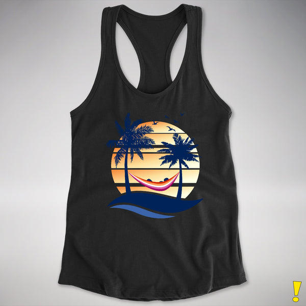 Lesbian Pride Hammock Summer Beach Sunset Racerback Tank - Black