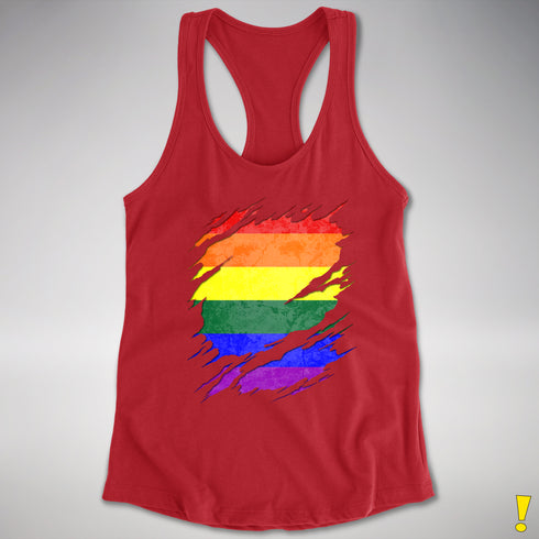 LGBTQ Pride Flag Ripped Reveal Racerback Tank - Red