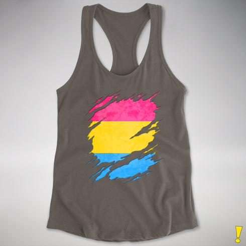 Pansexual Pride Flag Ripped Reveal Racerback Tank - Dark Grey