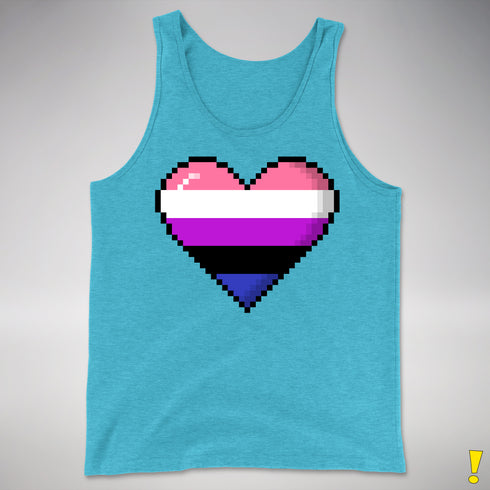 Genderfluid Pride 8-Bit Pixel Heart Premium Tank Top - Aqua Triblend
