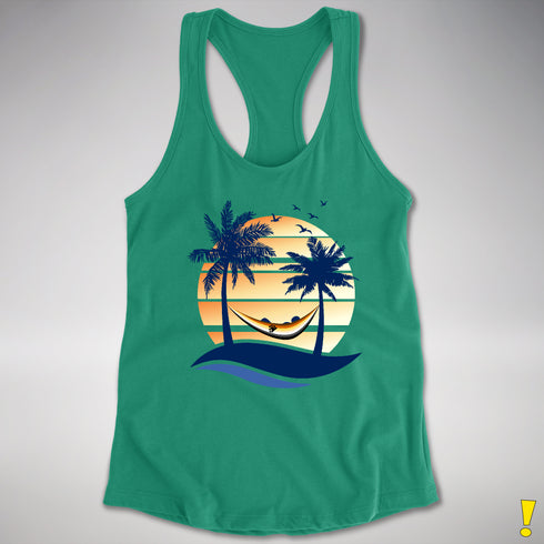Bear Pride Hammock Summer Beach Sunset Racerback Tank - Kelly Green