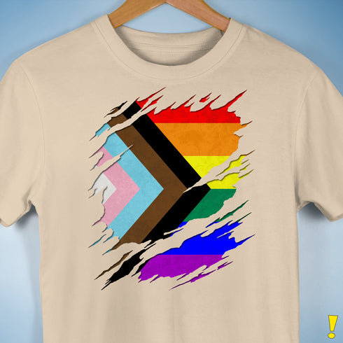 LGBTQ Progress Pride Flag Ripped Reveal Premium Unisex T-Shirt - Cream