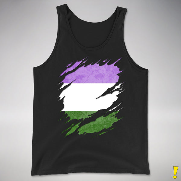 Genderqueer Pride Flag Ripped Reveal Premium Tank Top - Black