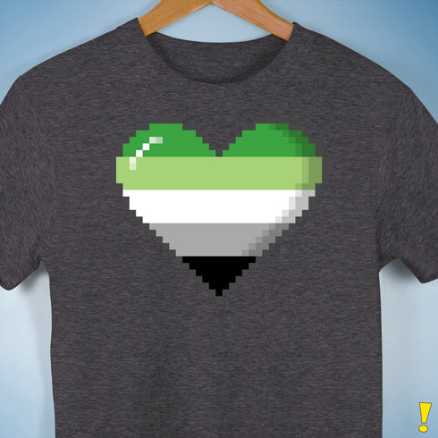 Aromantic Pride 8-Bit Pixel Heart Premium Unisex T-Shirt - Dark Grey Heather