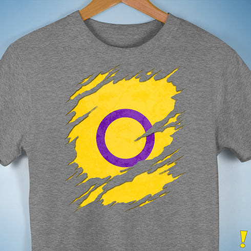 Intersex Pride Flag Ripped Reveal Premium Unisex T-Shirt - Grey Heather