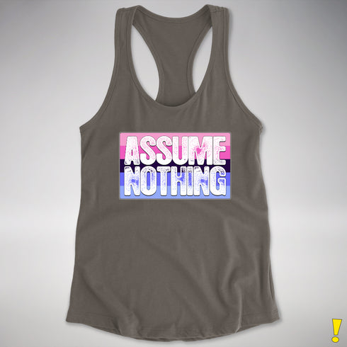 Assume Nothing Omnisexual Pride Flag Racerback Tank - Dark Grey