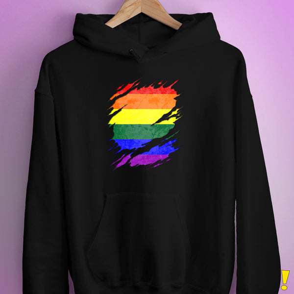 LGBTQ Pride Flag Ripped Reveal Hoodie - Black