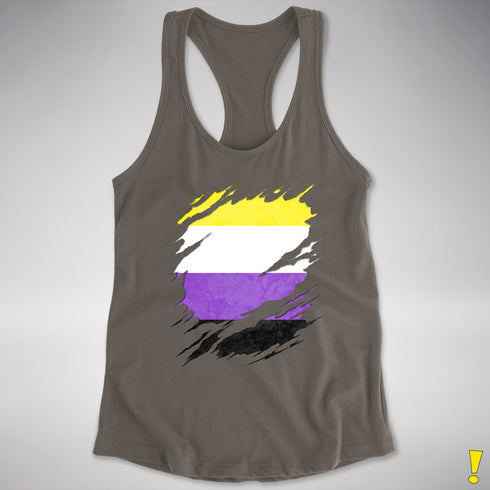 Nonbinary Pride Flag Ripped Reveal Racerback Tank - Dark Grey