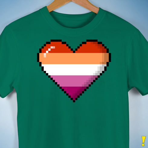 Lesbian Pride 8-Bit Pixel Heart Premium Unisex T-Shirt - Kelly Green