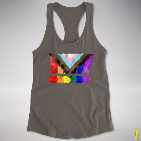 LGBTQ Progress Pride Grunge Exclamation Points Racerback Tank - Dark Grey
