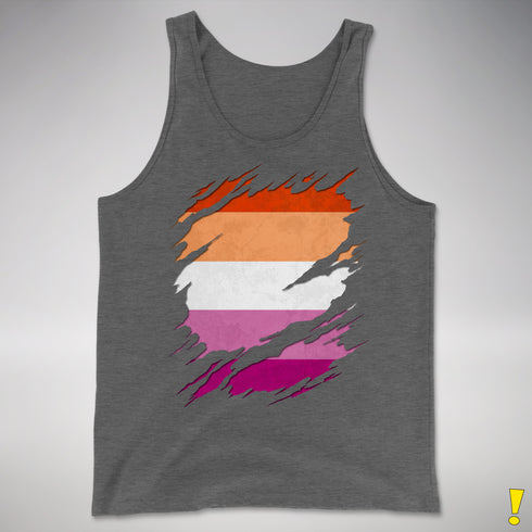 Lesbian Pride Flag Ripped Reveal Premium Tank Top - Deep Heather