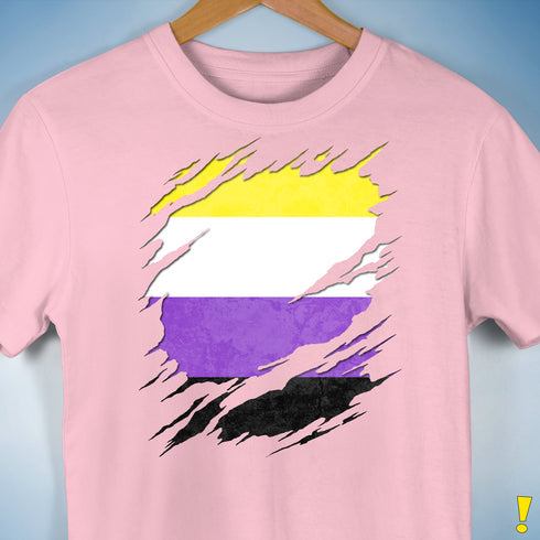 Nonbinary Pride Flag Ripped Reveal Premium Unisex T-Shirt - Pink
