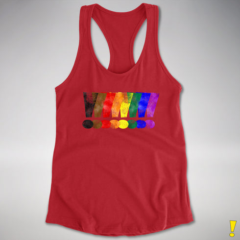 Distressed Philly LGBTQ Pride Whee! Exclamation Points Racerback Tank - Red