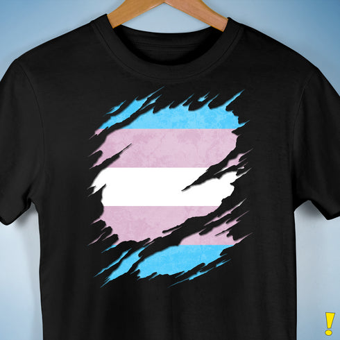Transgender Pride Flag Ripped Reveal Premium Unisex T-Shirt - Black