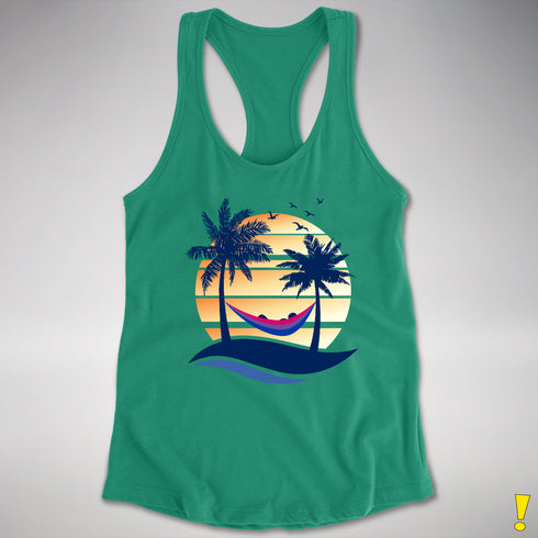 Bisexual Pride Hammock Summer Beach Sunset Racerback Tank - Kelly Green