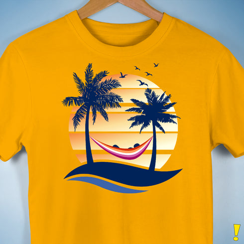 Lesbian Pride Hammock Summer Beach Sunset Premium Unisex T-Shirt - Gold