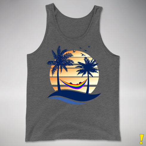 LGBTQ Pride Hammock Summer Beach Sunset Premium Tank Top - Deep Heather