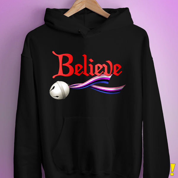 Believe Genderfluid Pride Jingle Bell Hoodie - Black