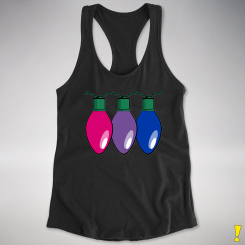 Bisexual Pride Christmas Lights Racerback Tank - Black