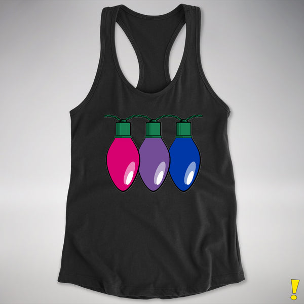 Bisexual Pride Christmas Lights Racerback Tank - Black