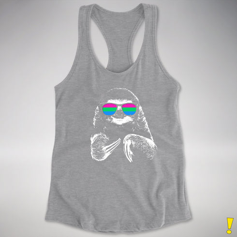 Pride Sloth Polysexual Flag Sunglasses Women's Racerback Tank - Heather Grey