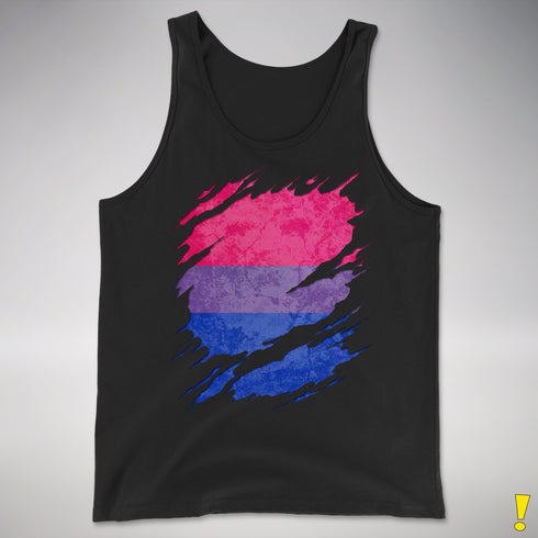 Bisexual Pride Flag Ripped Reveal Premium Tank Top - Black