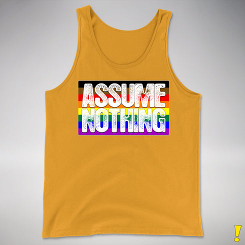 Assume Nothing Philly LGBTQ Gay Pride Flag Premium Tank Top - Gold