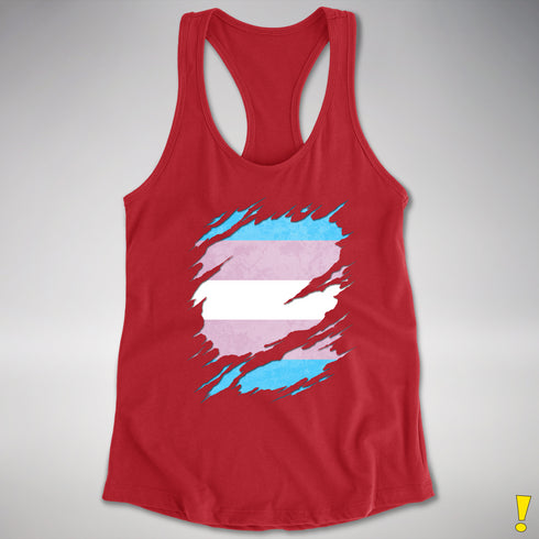 Transgender Pride Flag Ripped Reveal Racerback Tank - Red