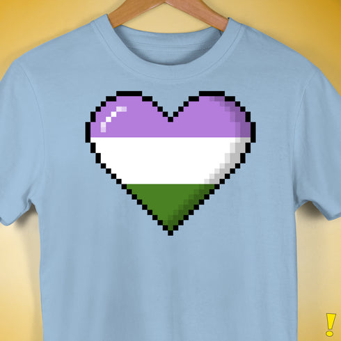 Genderqueer Pride 8-Bit Pixel Heart Premium Unisex T-Shirt - Baby Blue