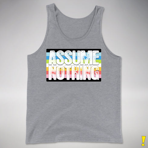 Assume Nothing Queer Pride Flag Premium Tank Top - Grey Heather