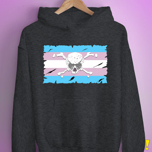 Transgender Pride Pirate Flag Hoodie - Dark Grey Heather