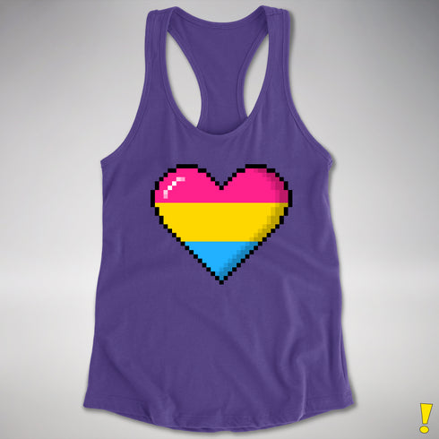 Pansexual Pride 8-Bit Pixel Heart Racerback Tank - Purple
