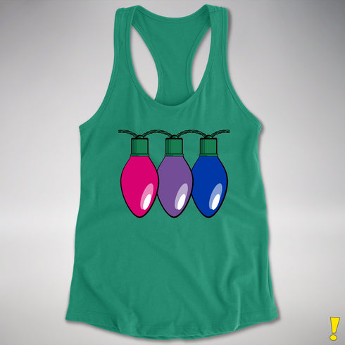 Bisexual Pride Christmas Lights Racerback Tank - Kelly Green