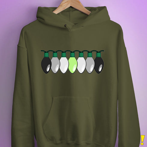 Agender Pride Christmas Lights Hoodie - Army