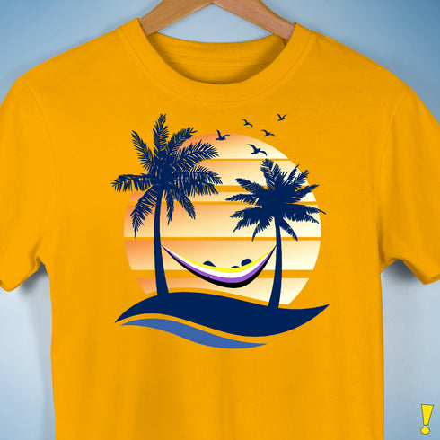 Nonbinary Pride Hammock Summer Beach Sunset Premium Unisex T-Shirt - Gold