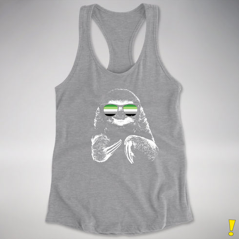 Pride Sloth Aromantic Flag Sunglasses Women's Racerback Tank - Heather Grey