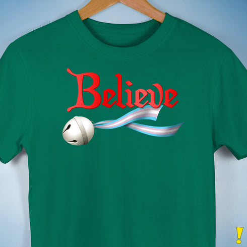Believe Transgender Pride Jingle Bell Premium Unisex T-Shirt - Kelly Green