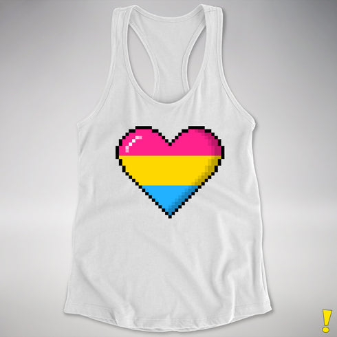 Pansexual Pride 8-Bit Pixel Heart Racerback Tank - White