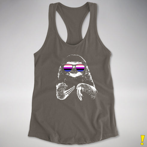 Pride Sloth Genderfluid Flag Sunglasses Women's Racerback Tank - Dark Grey