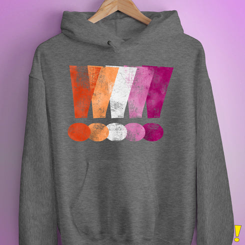 Distressed Lesbian Pride Graphic Exclamation Points Hoodie - Grey Heather