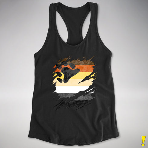 Bear Pride Flag Ripped Reveal Racerback Tank - Black