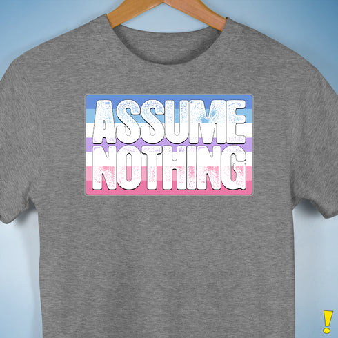 Assume Nothing Bigender Pride Flag Premium Unisex T-Shirt - Grey Heather